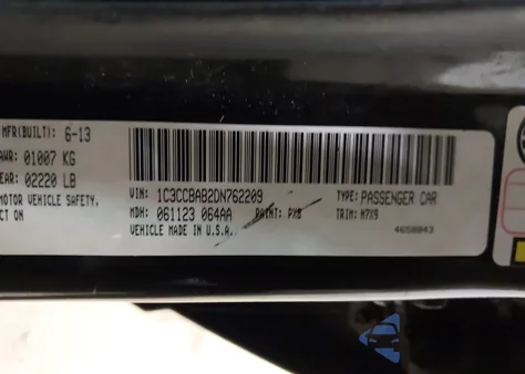 2013 Chrysler 200 Lx из США, поврежденный, VIN 1C3CCBAB2DN762209